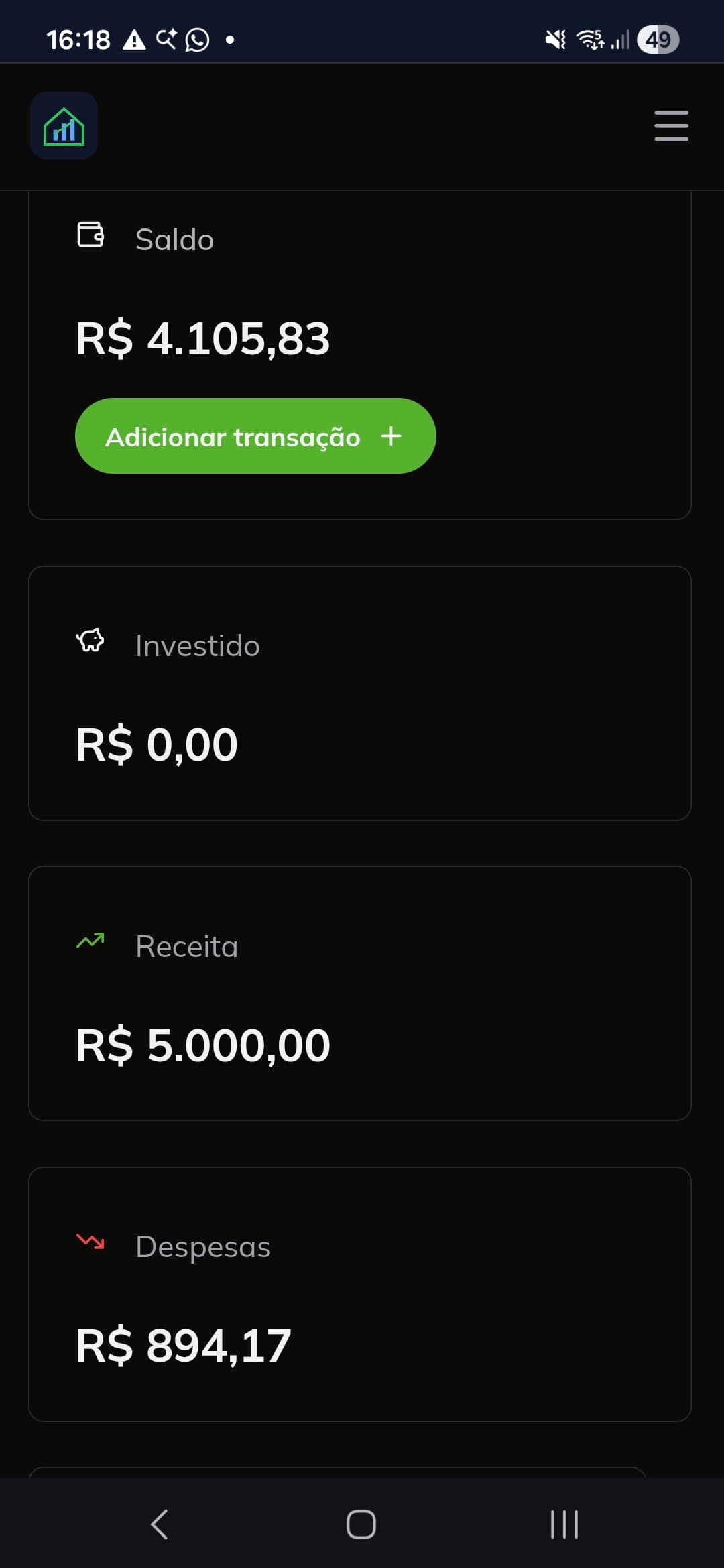 Dashboard no celular