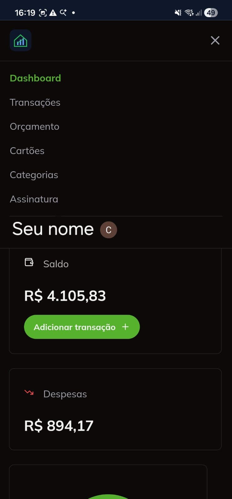 Menu de navegação mobile